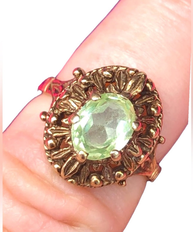 Antique Vaseline Glass 10k Gold ring green Uranium glass