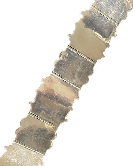 Vintage 1930s Abalone Inlay Warrior Sterling silver Mexico bracelet Aztec heavy