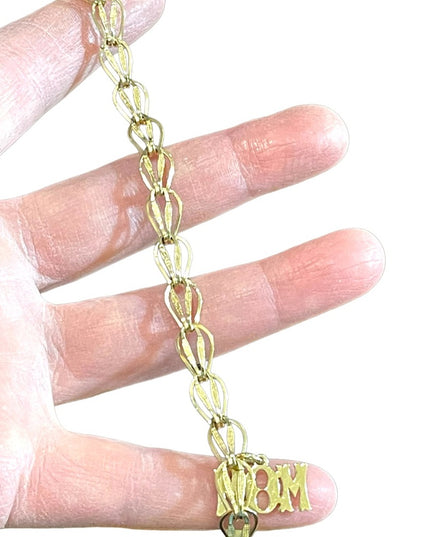 Vintage Solid 10k Gold Charm bracelet with MOM charm
