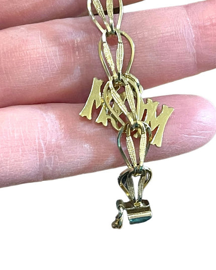Vintage Solid 10k Gold Charm bracelet with MOM charm