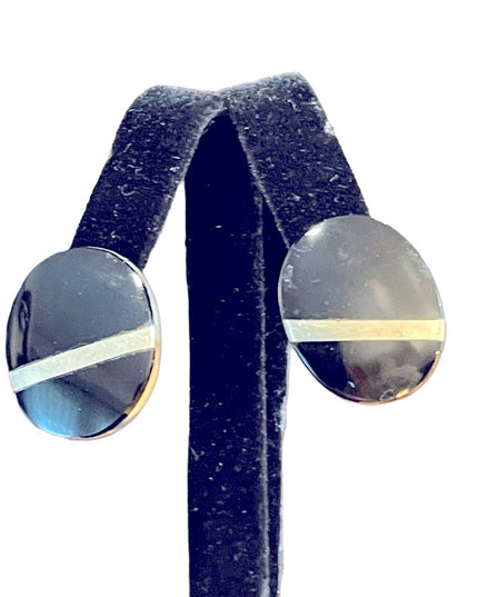 Norwegian Design ND Sterling silver black onyx Modernist earrings