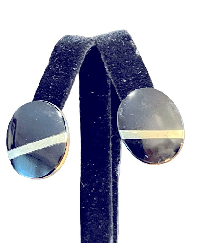 Norwegian Design ND Sterling silver black onyx Modernist earrings