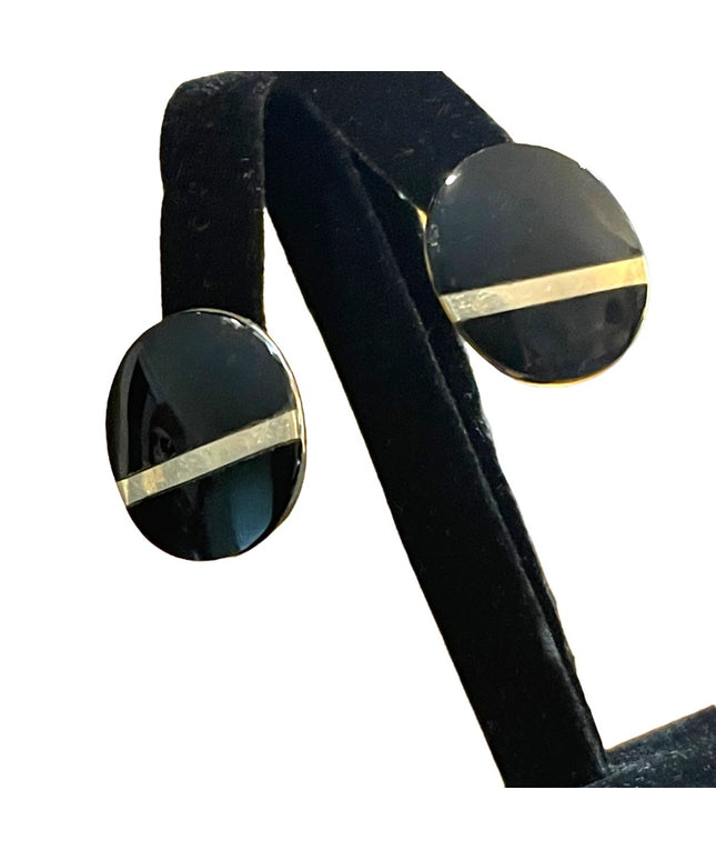 Norwegian Design ND Sterling silver black onyx Modernist earrings