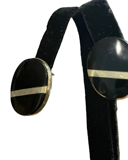 Norwegian Design ND Sterling silver black onyx Modernist earrings