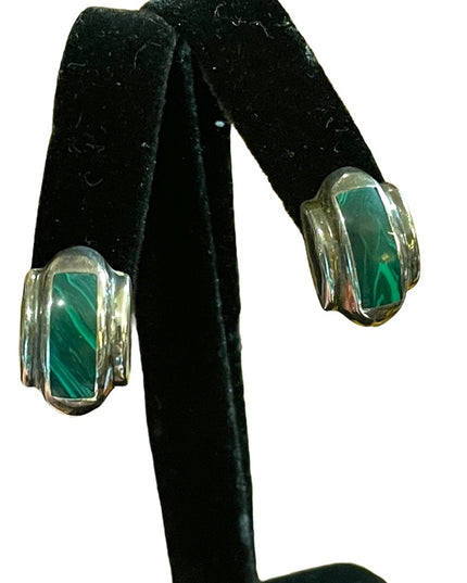 Vintage sterling silver 925 Malachite earrings Mexico