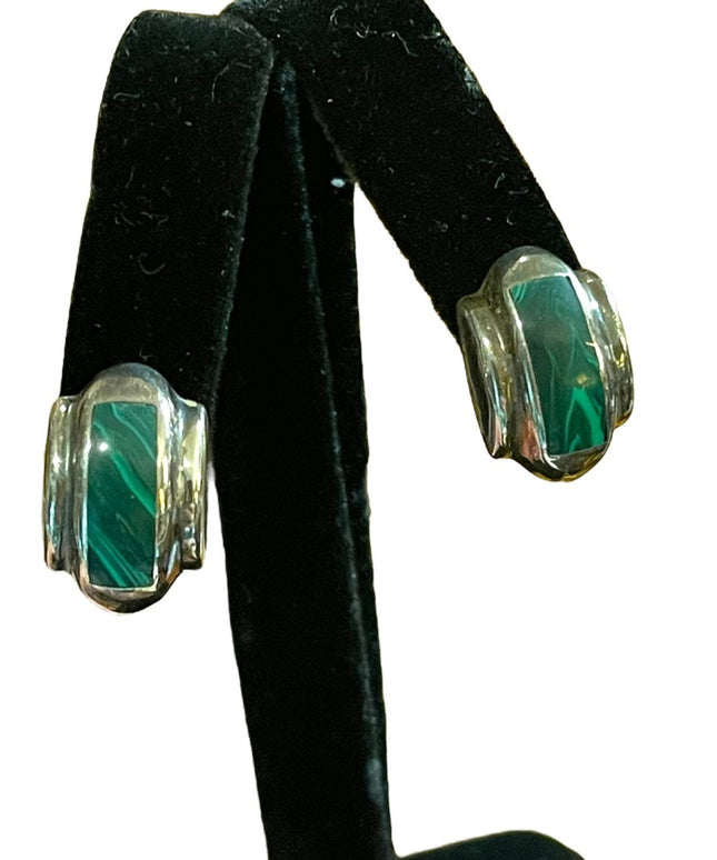Vintage sterling silver 925 Malachite earrings Mexico
