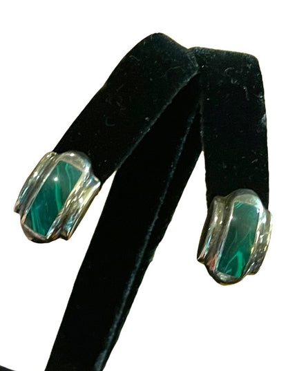 Vintage sterling silver 925 Malachite earrings Mexico