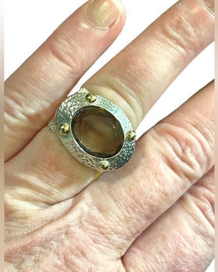 Stunning Smokey Topaz sterling silver artisan Israel VLD hefty designer ring