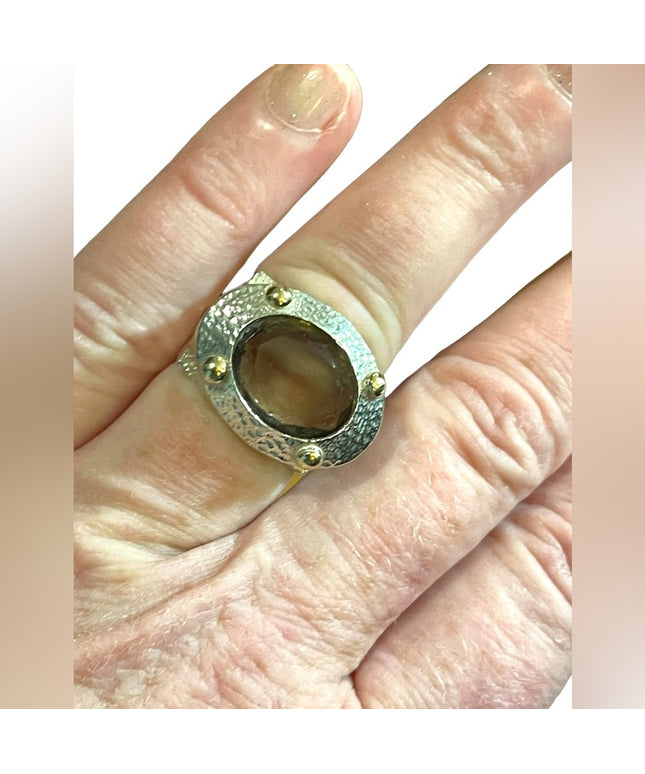 Stunning Smokey Topaz sterling silver artisan Israel VLD hefty designer ring