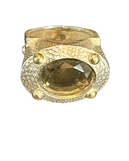 Stunning Smokey Topaz sterling silver artisan Israel VLD hefty designer ring