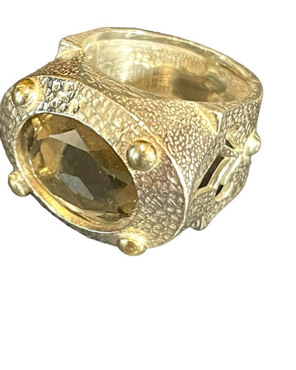 Stunning Smokey Topaz sterling silver artisan Israel VLD hefty designer ring
