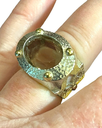 Stunning Smokey Topaz sterling silver artisan Israel VLD hefty designer ring