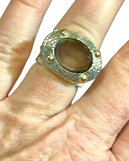 Stunning Smokey Topaz sterling silver artisan Israel VLD hefty designer ring