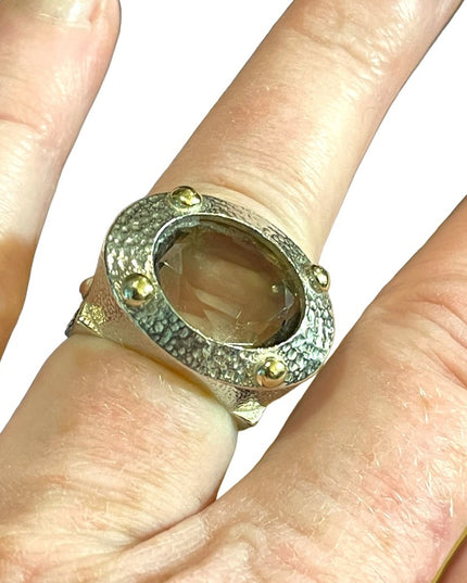 Stunning Smokey Topaz sterling silver artisan Israel VLD hefty designer ring