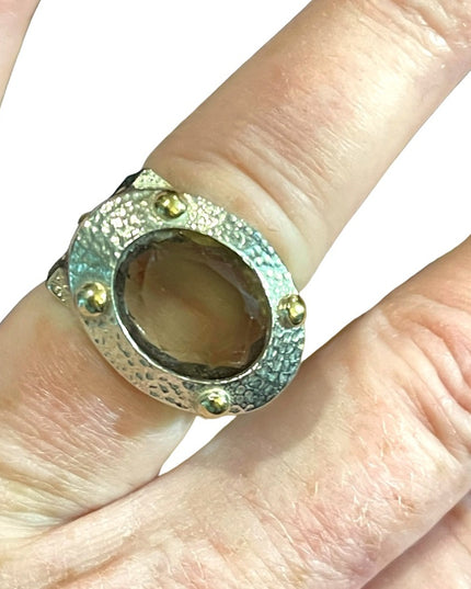 Stunning Smokey Topaz sterling silver artisan Israel VLD hefty designer ring