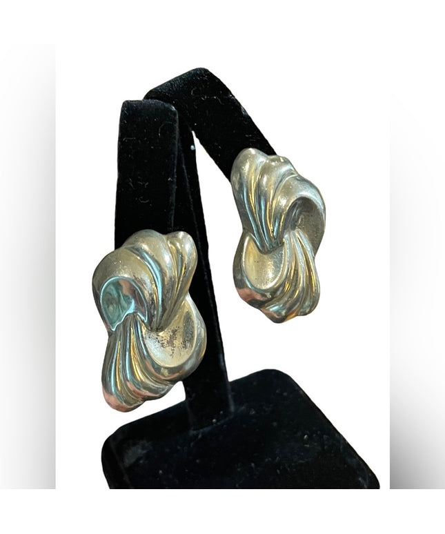 Vintage Sterling silver 925 Mexico Statement earrings swirl design Taxco