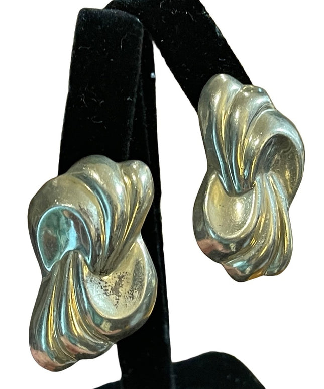 Vintage Sterling silver 925 Mexico Statement earrings swirl design Taxco