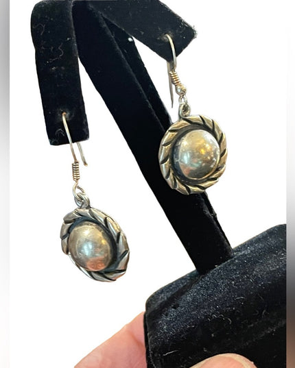 Vintage Solid ornate Sterling silver 925 Mexico dangle half ball rope earrings