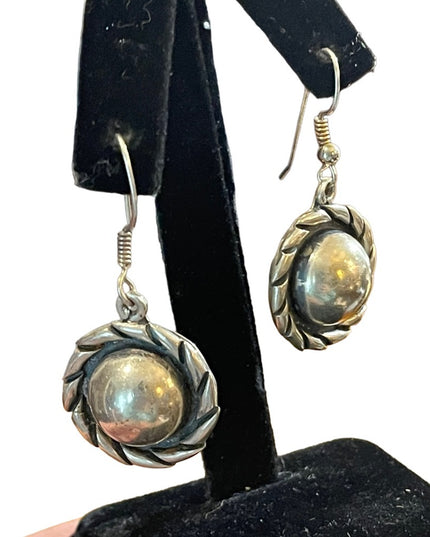 Vintage Solid ornate Sterling silver 925 Mexico dangle half ball rope earrings