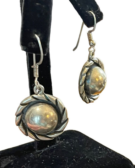 Vintage Solid ornate Sterling silver 925 Mexico dangle half ball rope earrings