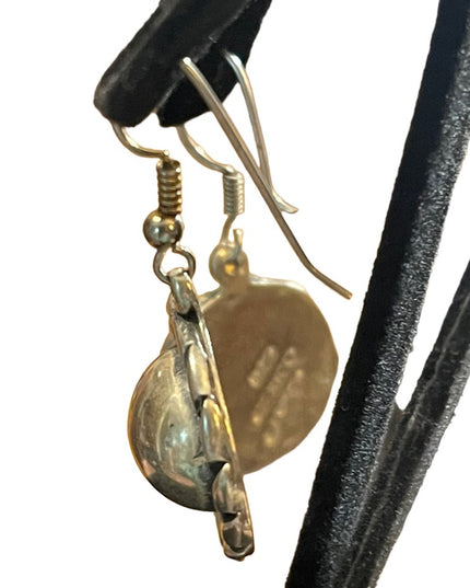 Vintage Solid ornate Sterling silver 925 Mexico dangle half ball rope earrings