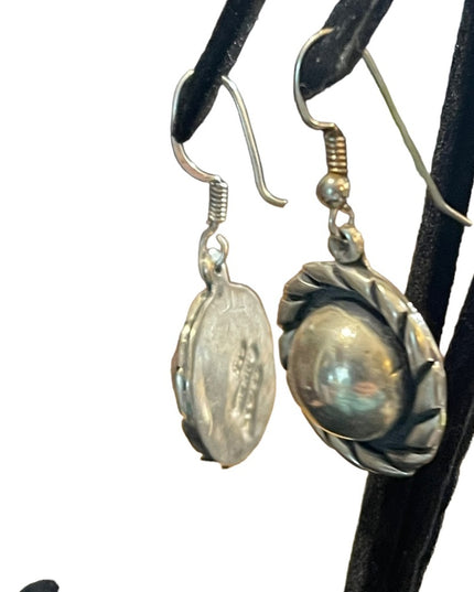 Vintage Solid ornate Sterling silver 925 Mexico dangle half ball rope earrings
