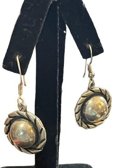 Vintage Solid ornate Sterling silver 925 Mexico dangle half ball rope earrings
