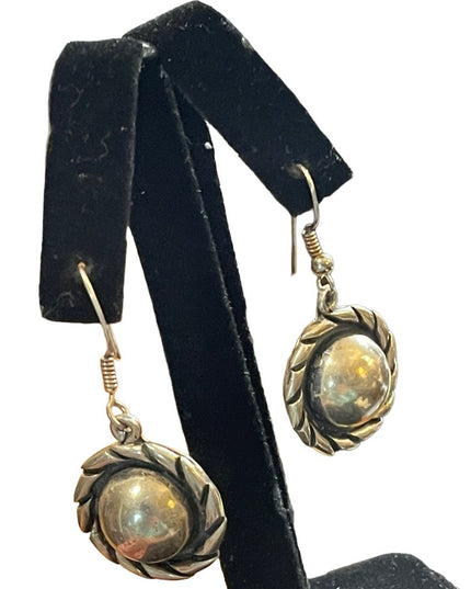 Vintage Solid ornate Sterling silver 925 Mexico dangle half ball rope earrings
