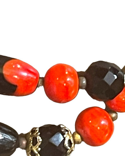 Vintage 1950s Heavy Italian Murano red black bead necklace 2 strand sterling