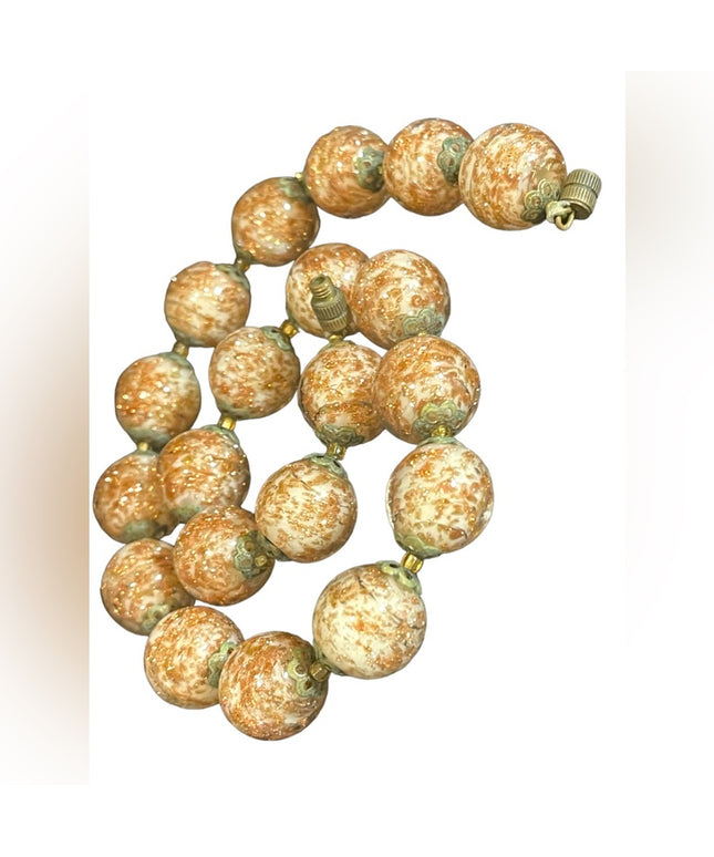 Vintage copper spun Italian Murano Venetian Bead necklace & earrings set