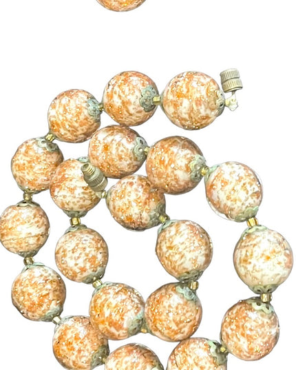 Vintage copper spun Italian Murano Venetian Bead necklace & earrings set