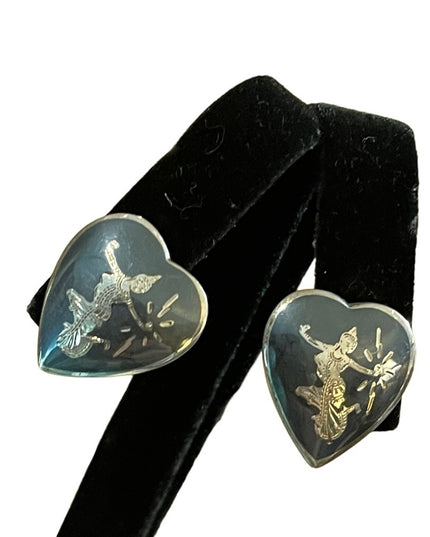 Vintage Siam Sterling silver goddess heart earrings screw back