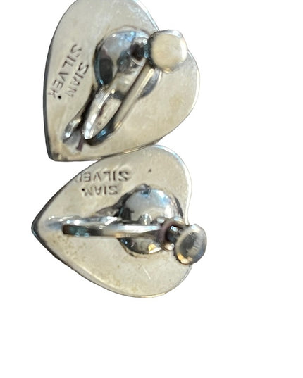 Vintage Siam Sterling silver goddess heart earrings screw back