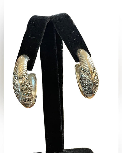 Solid 925 Sterling silver marcasite hoop earrings