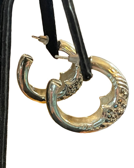 Solid 925 Sterling silver marcasite hoop earrings