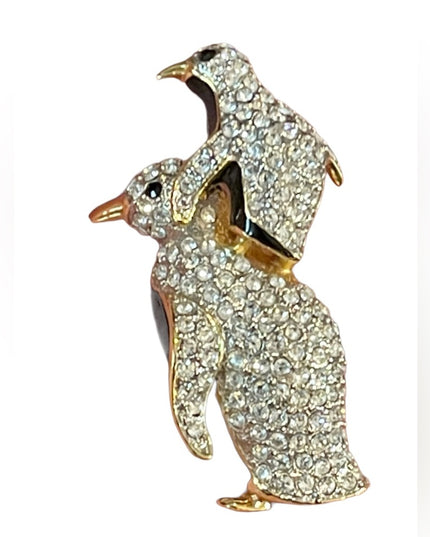 Vintage 1980s FAC Butler Gold plt Penguin pals brooch rhinestone crystal