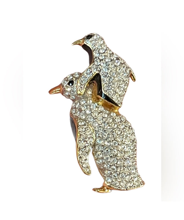 Vintage 1980s FAC Butler Gold plt Penguin pals brooch rhinestone crystal