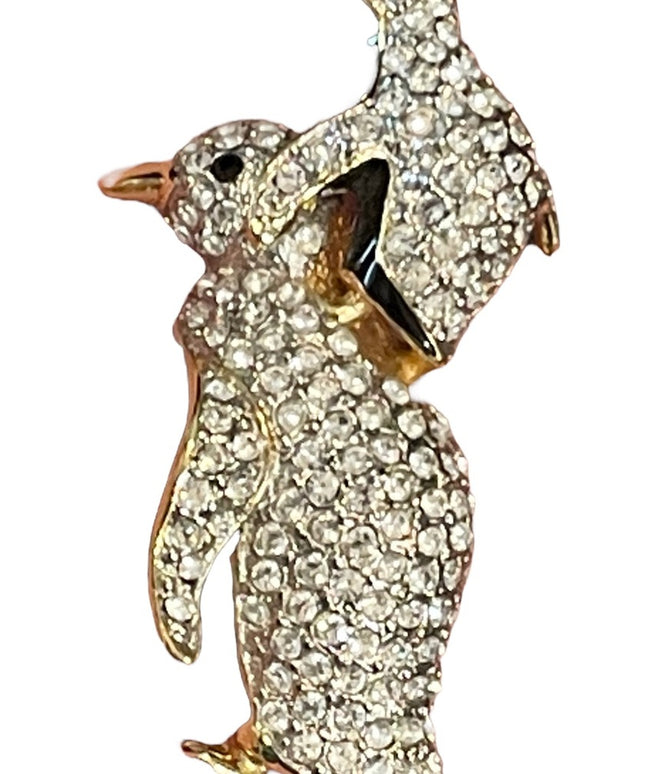 Vintage 1980s FAC Butler Gold plt Penguin pals brooch rhinestone crystal