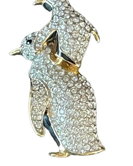 Vintage 1980s FAC Butler Gold plt Penguin pals brooch rhinestone crystal