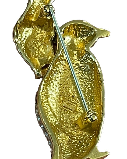 Vintage 1980s FAC Butler Gold plt Penguin pals brooch rhinestone crystal