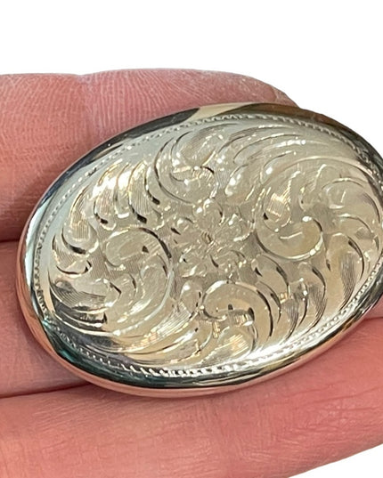 Vintage 1960s Etched SMIBO Sterling silver 925 Oval brooch