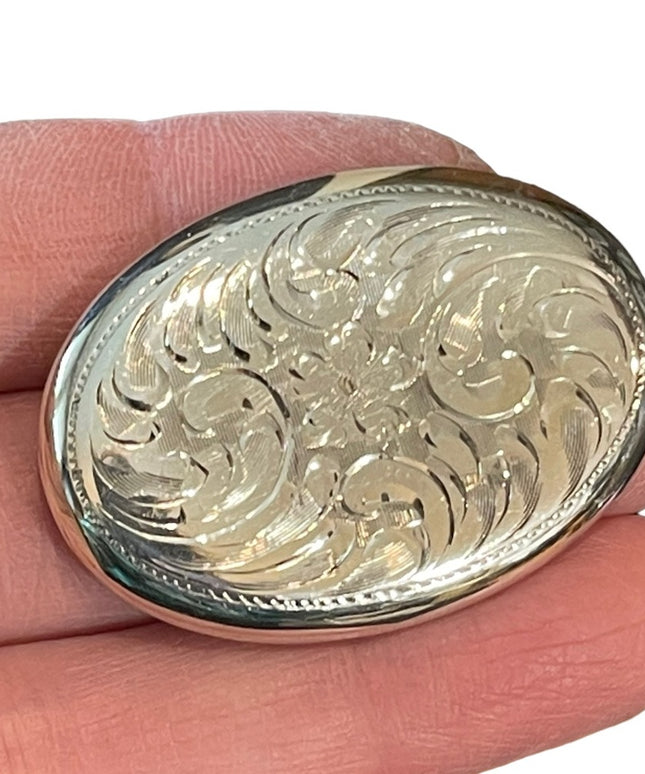 Vintage 1960s Etched SMIBO Sterling silver 925 Oval brooch