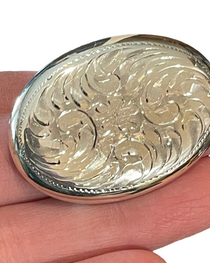 Vintage 1960s Etched SMIBO Sterling silver 925 Oval brooch