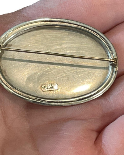 Vintage 1960s Etched SMIBO Sterling silver 925 Oval brooch