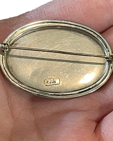 Vintage 1960s Etched SMIBO Sterling silver 925 Oval brooch