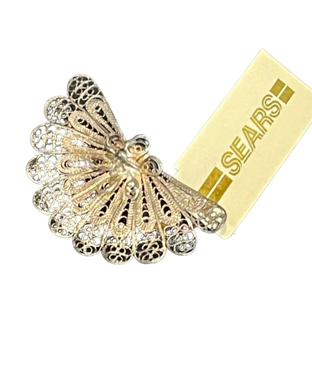 Vintage sterling silver 925 filagree fan brooch