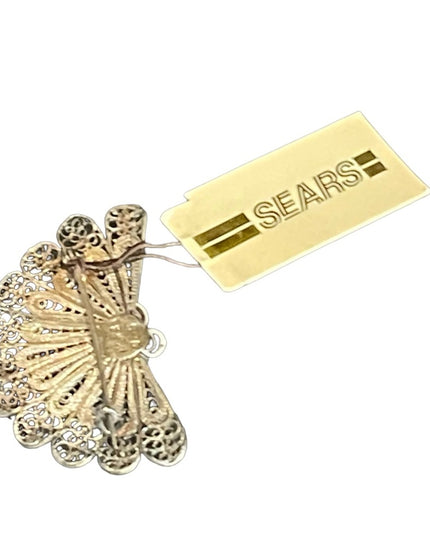 Vintage sterling silver 925 filagree fan brooch