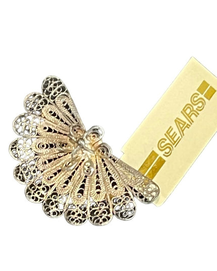 Vintage sterling silver 925 filagree fan brooch