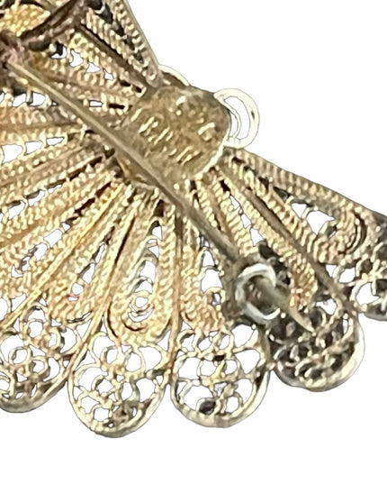 Vintage sterling silver 925 filagree fan brooch