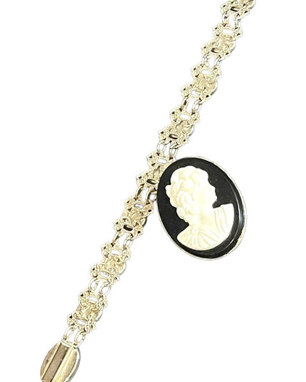 Vintage resin Cameo pairing brooch & bracelet silver finish